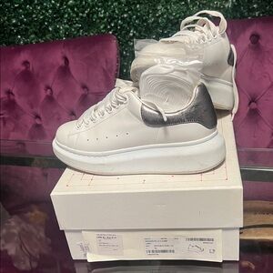 Alexander McQueen White and Silver Sneakers